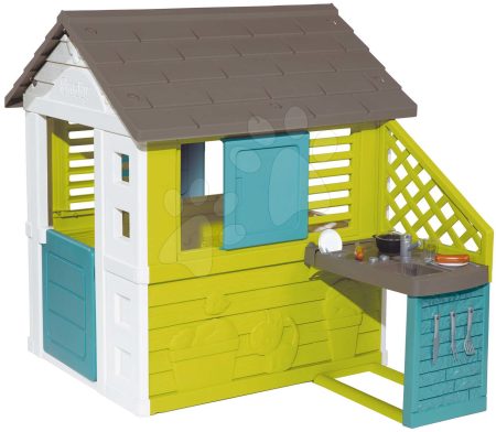 Házikó konyhácskával Pretty New Grey Playhouse&Kitchen Smoby 2 ablak elhúzható zsalugáterekkel és felezett ajtó UV szűrő 2 évtől gyerek játék webáruház - játék rendelés online