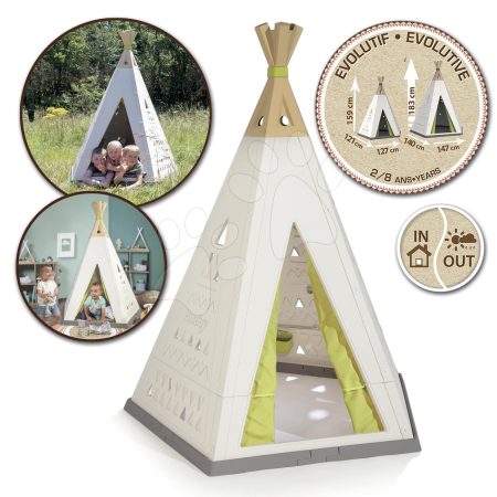 Sátor természetes Indoor&Outdoor Teepee Evolutive Smoby magasságilag állítható 159-184 cm textil függönnyel UV szűrő 2-8 éves gyerekeknek gyerek játék webáruház - játék rendelés online