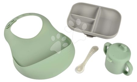 Étkezőgarnitúra Silicone Meal Essentials Set Beaba bögrével tányérral kanállal és előkével zöld-szürke 8 hó-tól gyerek játék webáruház - játék rendelés online