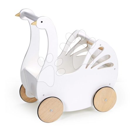 Fa babakocsi hattyú Sweet Swan Pram Tender Leaf Toys textil párnával és takaróval 36 cm játákbabának 18 hó-tól gyerek játék webáruház - játék rendelés online