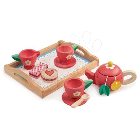 Fa tálca teáskészlettel Tea Tray Tender Leaf Toys 12 darabos készlet teáskancsóval és sütikkel gyerek játék webáruház - játék rendelés online