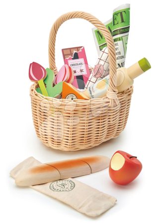 Fa kosár tulipánokkal Wicker Shopping Basket Tender Leaf Toys csokival limonádéval sajttal és további élelmiszerekkel gyerek játék webáruház - játék rendelés online