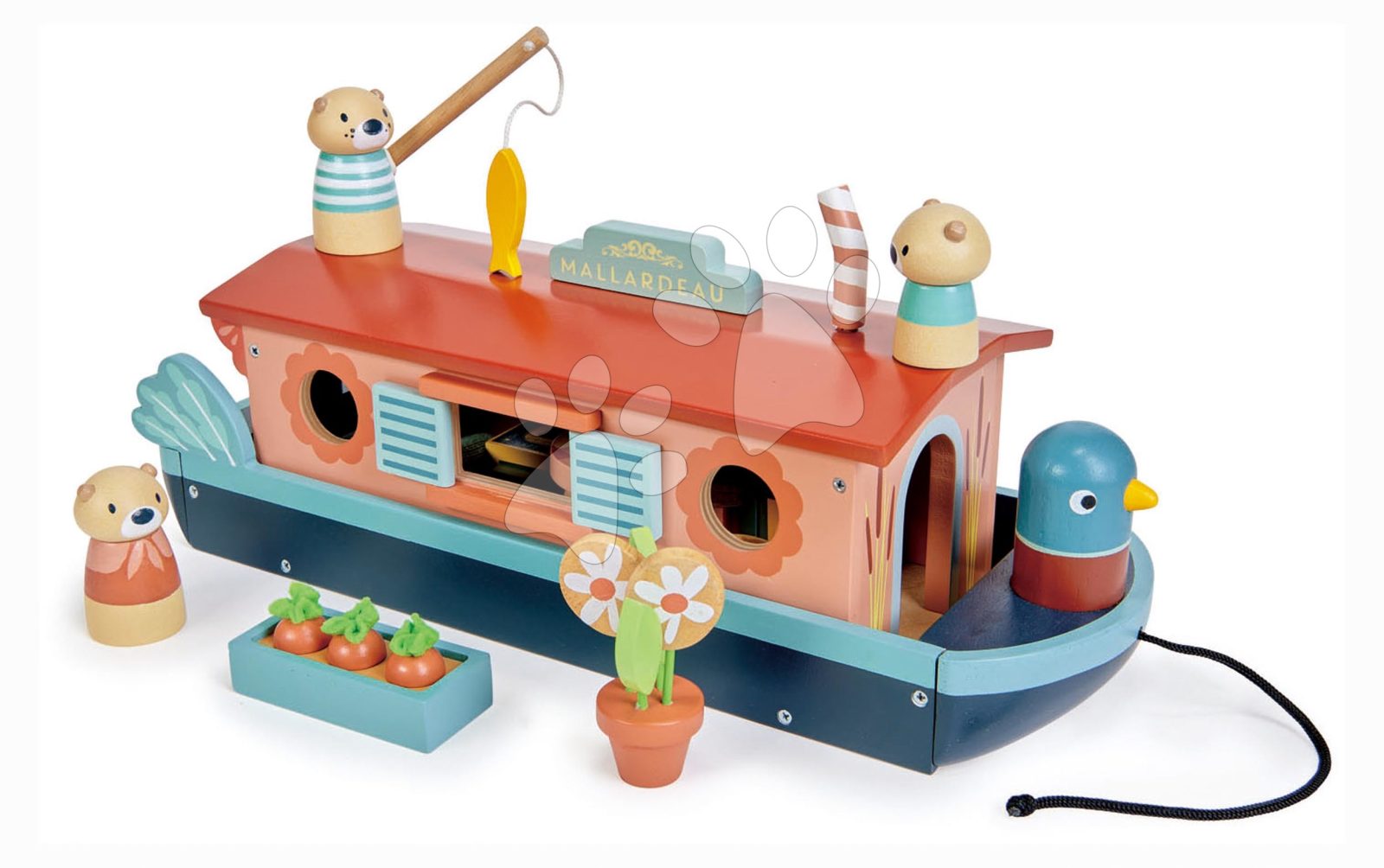 Fa hajó Little Otter Canal Boat Tender Leaf Toys 3 vidra figurával és 14 kiegészítővel gyerek játék webáruház - játék rendelés online