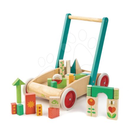 Fa járássegítő kockákkal Baby Block Walker Tender Leaf Toys kocsi festett ábrákkal díszített 29 kockán 18 hó-tól gyerek játék webáruház - játék rendelés online