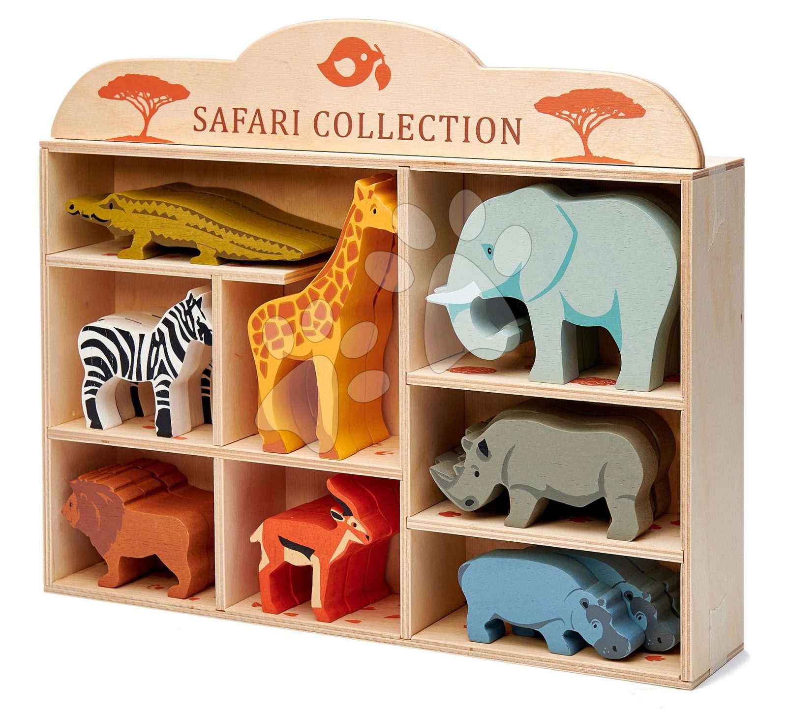 Fa vadon élő állatkák polcon 24 drb Safari set Tender Leaf Toys krokodil elefánt zebra antilop zsiráf orrszarvú víziló oroszlán gyerek játék webáruház - játék rendelés online