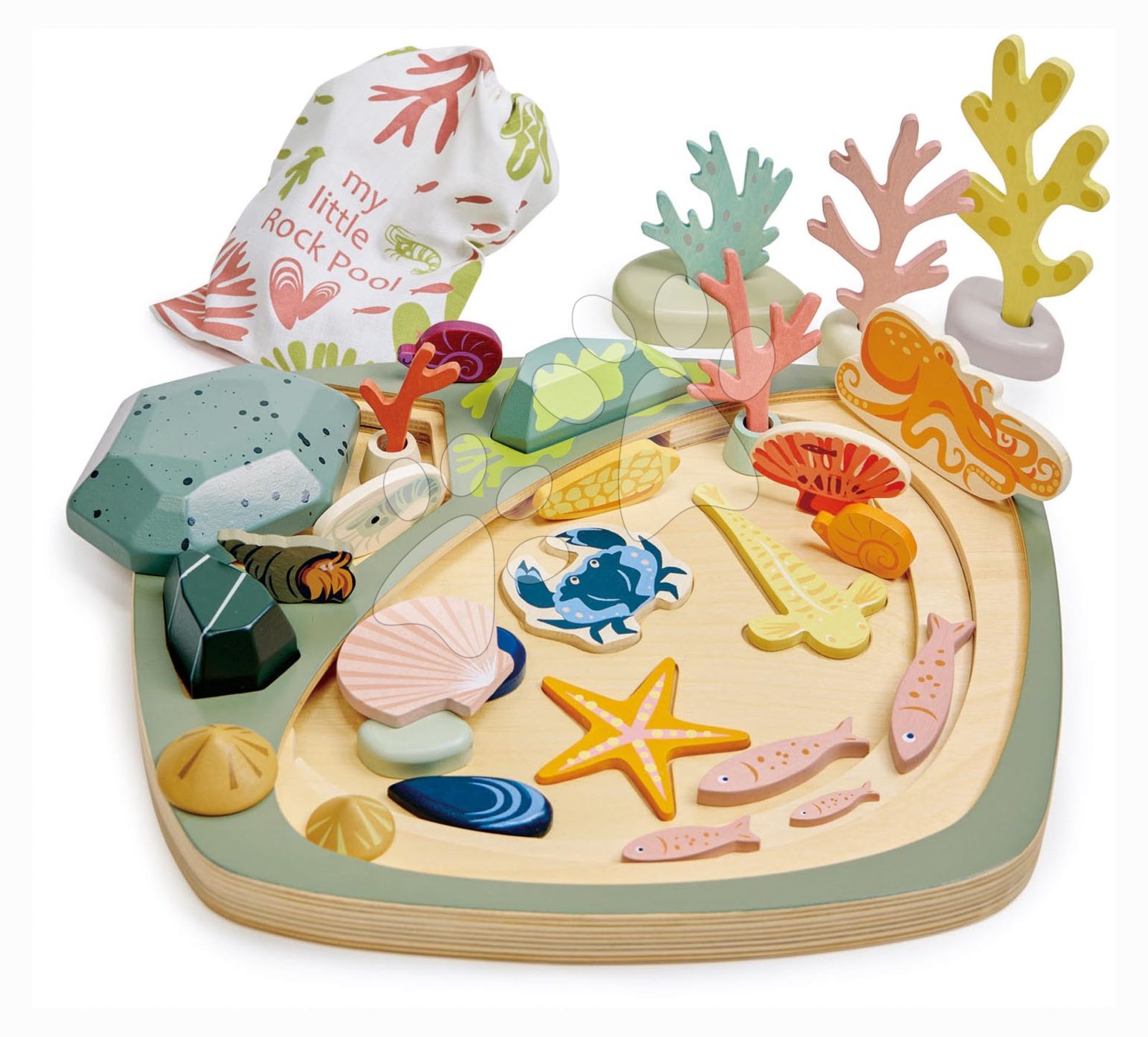 Fa készségfejlesztő építőjáték tenger világa My Little Rock Pool Tender Leaf Toys 33 részes textil táskában gyerek játék webáruház - játék rendelés online