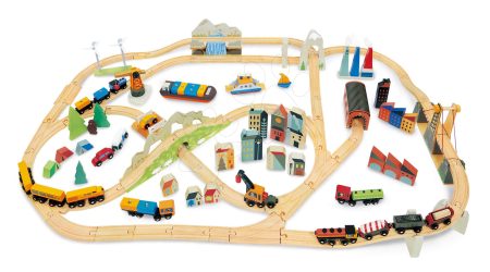 Fa vonatpálya hegyekben Mountains View Train Set Tender Leaf Toys Utazás a Föld körül  városokon és hegyeken keresztül 58 darabos gyerek játék webáruház - játék rendelés online