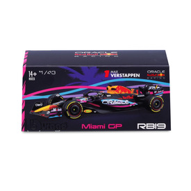 Játék webáruház - Bburago 1 /43 F1 versenyautó - Red Bull RB19 (With helmet) Miami Version (#1(Max Verstappen) online gyerekjáték rendelés Játékautó és jármű - Makett