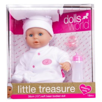 Little Treasure babzsákos baba fehér ruhában - 38 cm online gyerekjáték rendelés Játékbaba - Játékbaba