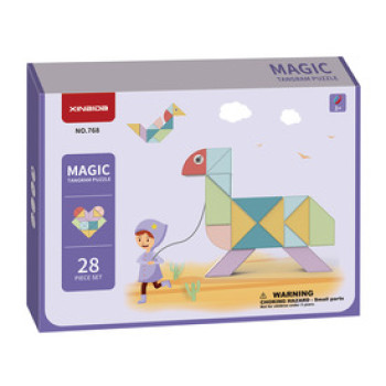 Mágneses tangram 28 db +feladvány kártyák +megfejtések online gyerekjáték rendelés Társasjáték - Társasjáték